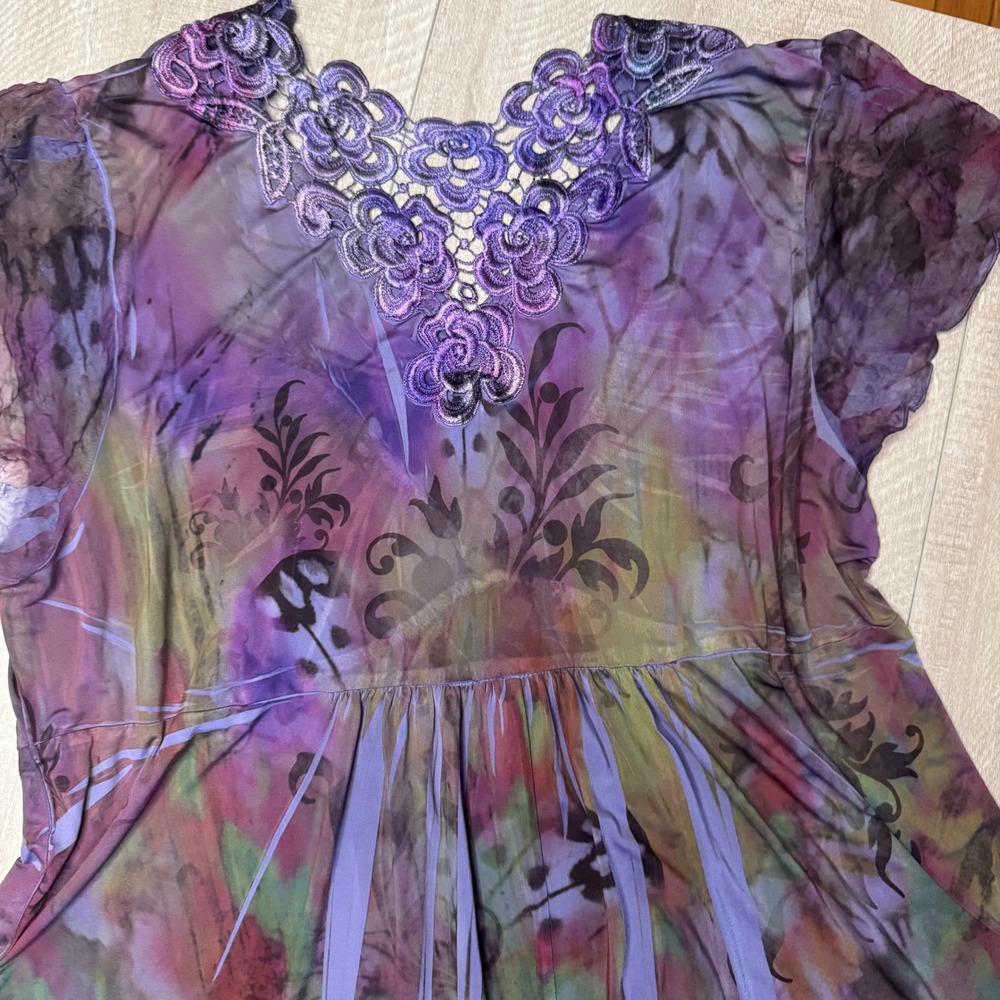 Unity World Wear Purple Floral Lace Rhinestone Fairycore Tunic Top XL - Picture 4 of 8